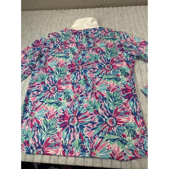 SanSoleil SolCool UV 50+ Cooling Floral Quarter Zip Performance Top Pink Blue L - Picture 5 of 5
